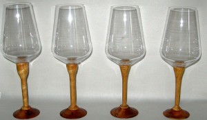 Wooden stemmed glasses.  Click here to see more